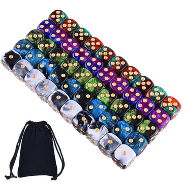 AUSTOR 50 Pieces 6 Sided Game Dice Set 5 Two Tone Colors Dice with Gold Pips Round Corner Dice for Playing Games like Tenzi, Far