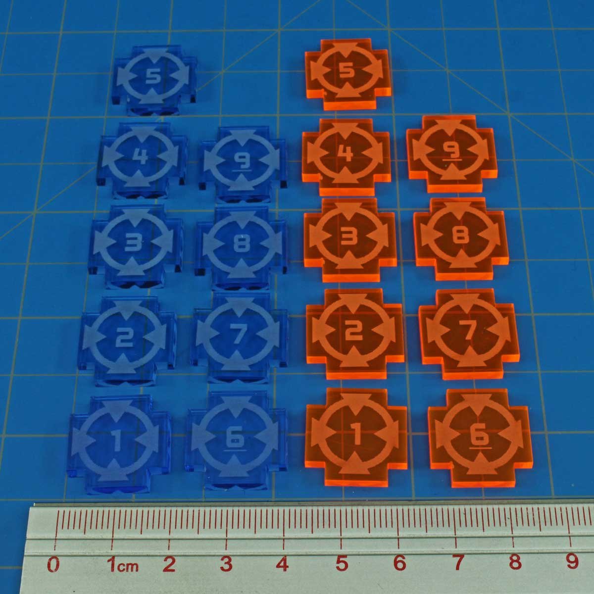 Litko Space Fighter Target Lock Token Set | Ship Number | Compatible With Star Wars: X-Wing (Single-Sided #1-9, Fluorescent Blue & Fluorescent Orange)