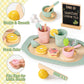 Toyssa Wooden Tea Party Set for Little Girls Toys Toddler Tea Set with Play Kitchen Accessories & Lemonade Stand & Black Board,