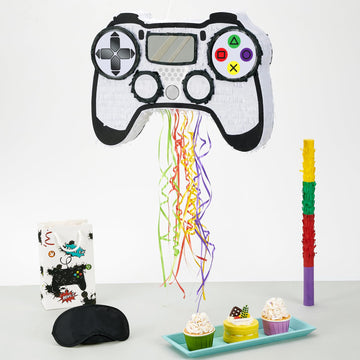 Wernnsai Video Game Piñata - Game Controller Piñata Bundle With Blindfold And Bat For Boys Piñata Gaming Theme Party Decoration Supplies Pull String Piñata For Birthday Party Celebration