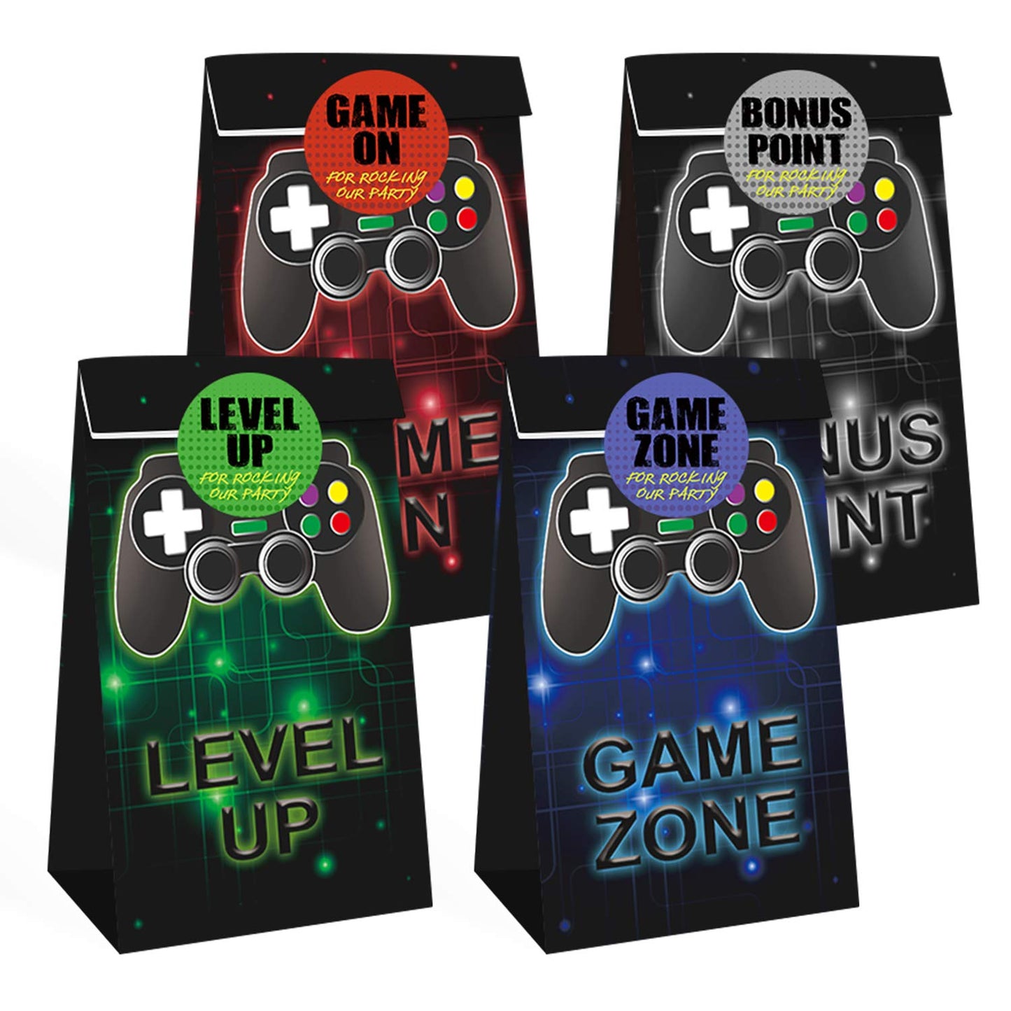 MOAXMOA 24 Pieces Video Game Party Candy Bags 4 Designs Goodie Bags for Themed Birthday Party Kids Party Favors Supplies with 24