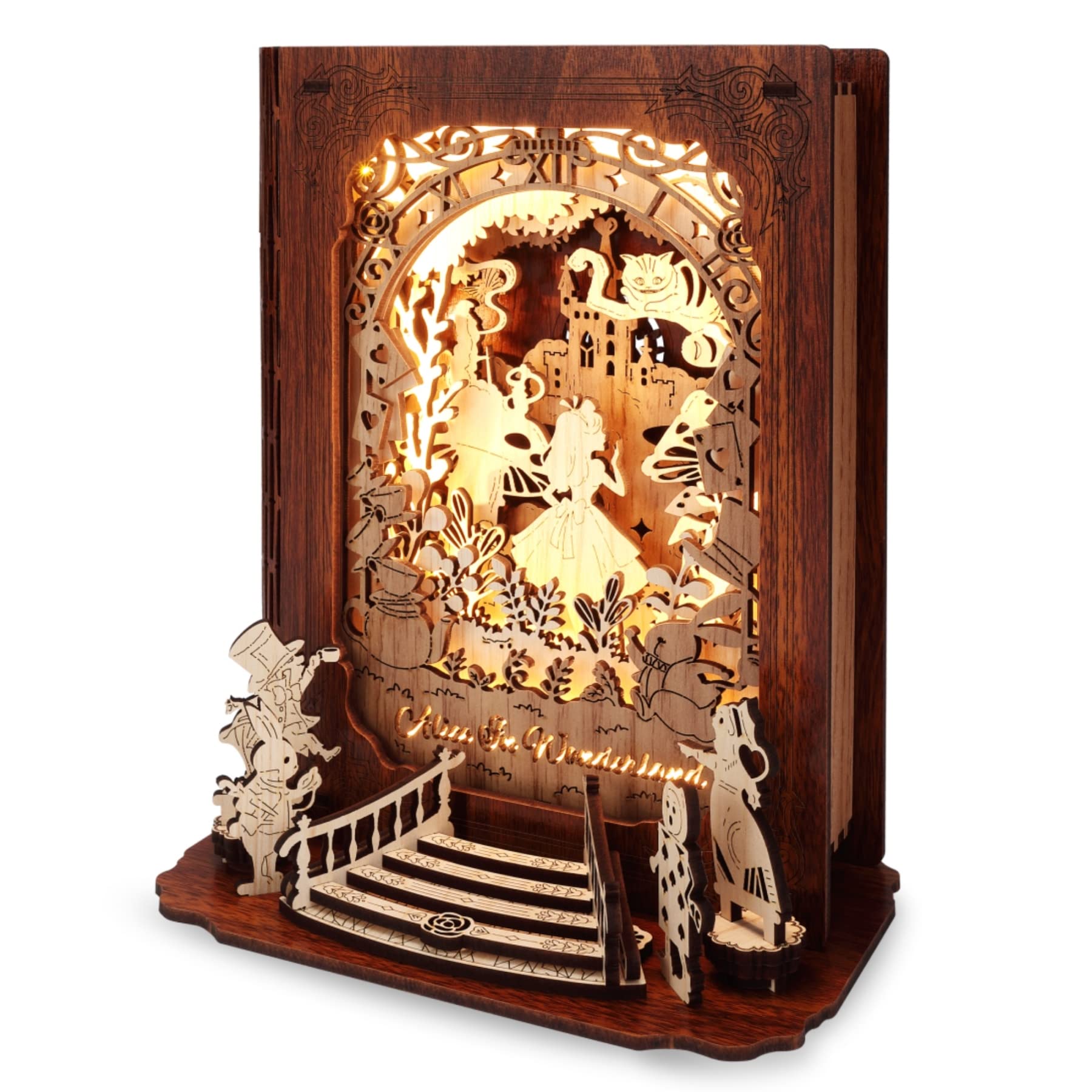 Funpola Alice In Wonderland 3D Puzzle Nightlight – Diy 3D Led Book Lamp – 3D Wood Puzzles Décor Lamp For Kids And Adults