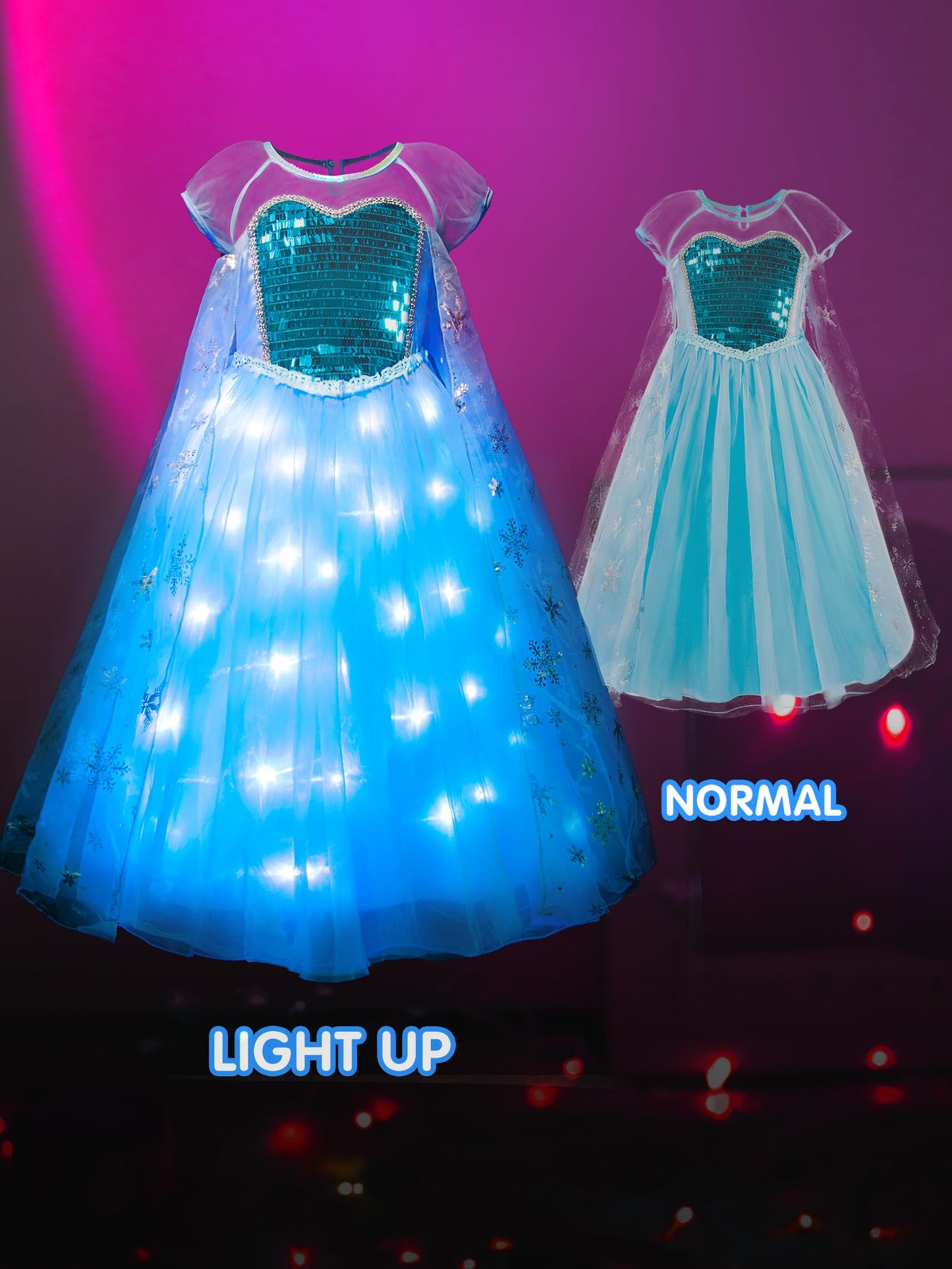 Uporpor Princess Dresses For Girls, Light Up Princess Costume Dress Up Clothes For Girls Halloween Costume Christmas Birthday Party