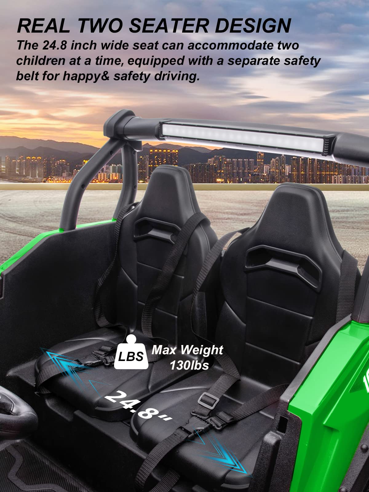 OTTARO 24V XXXL Ride on Cars 2 Seater  Electric Cars Vehicles for Big Kids  4WD Ride on UTV Truck w/Remote Control  25 Spacious Seat  2 Safety Belts  Bright Light  Music Player Bluetooth(Green)