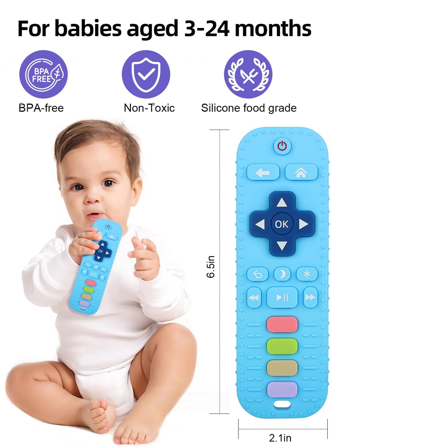 Chuya Remote Teethers Silicone Baby Teething Toys, Tv Remote Teether For 0-6-12-18 Months Babies Infant Toddlers Teething Relief Chew Toys (Blue)