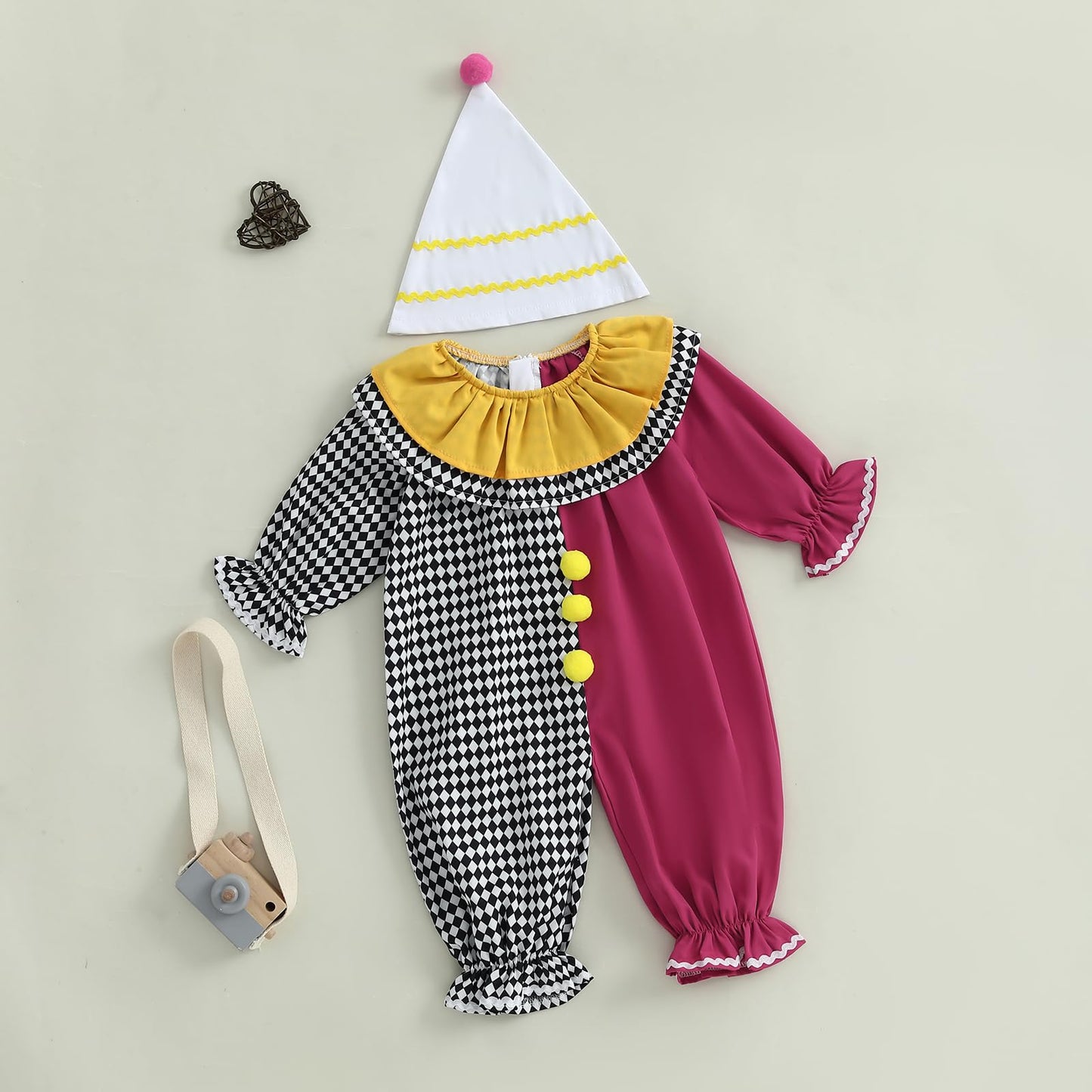 Thorn Tree Toddler Halloween Outfits Baby Boy Girl Clown Costume Contrast Color Long Sleeve Jumpsuit Hat Smocked Outfits (Black,