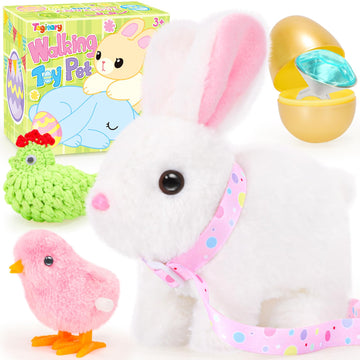 Tagitary Plush Toys Interactive Bunny For Kids That Wiggling Ears,Hopping,Twitching Nose With Sounds,Realistic Rabbit Toy With L