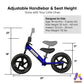 KRIDDO Toddler Balance Bike, 12" Push Bicycle, Ages 18 Months to 5 Years, Blue, Carbon Steel, Model KB002-BLUE, Customizable Stickers Included