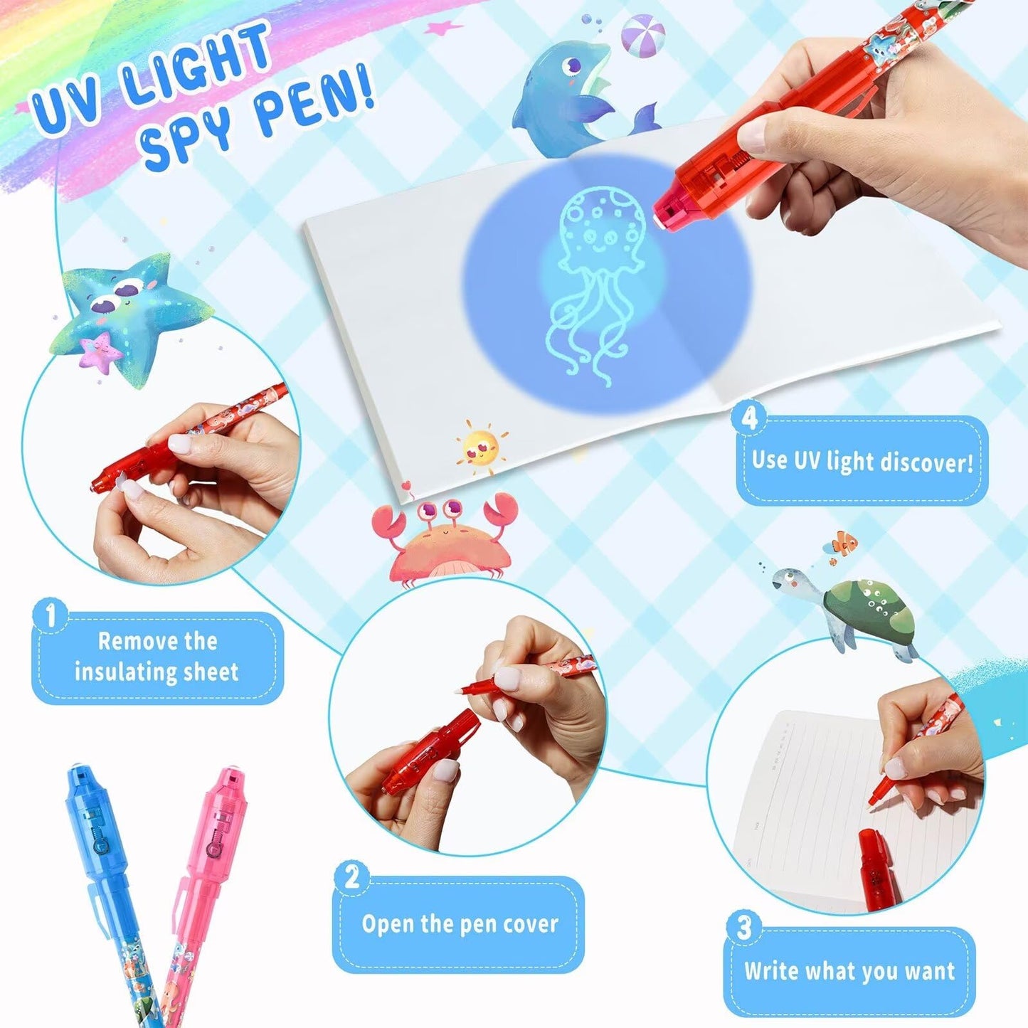 Invisible Ink Pen, 16 Pack Spy Magic Markers Pen With Uv Light & Notebook Set, Secret Message Ink Pen Party Favors For Kids 4-12