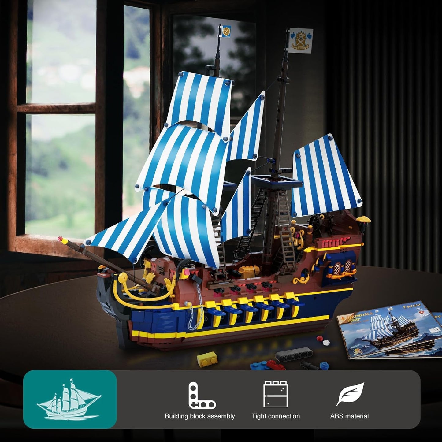 YESHIN Pirates Ship Model Building Blocks Kits  MOC Sailboat Model Construction Set to Build  Gift for Kids Age 8+/mature-themed Collections Enthusiasts (2010+Pieces)