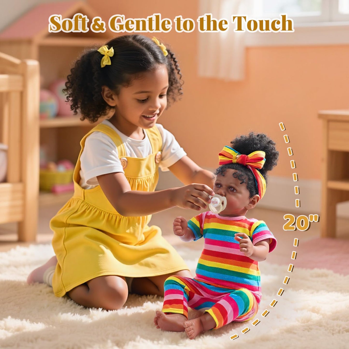 Jizhi Reborn Baby Dolls Black With Lifelike Soft Body African American Realistic-Newborn Girl Doll 22 Inch Best Birthday Gift Set And Toy Accessories Gift For Kids Age 3