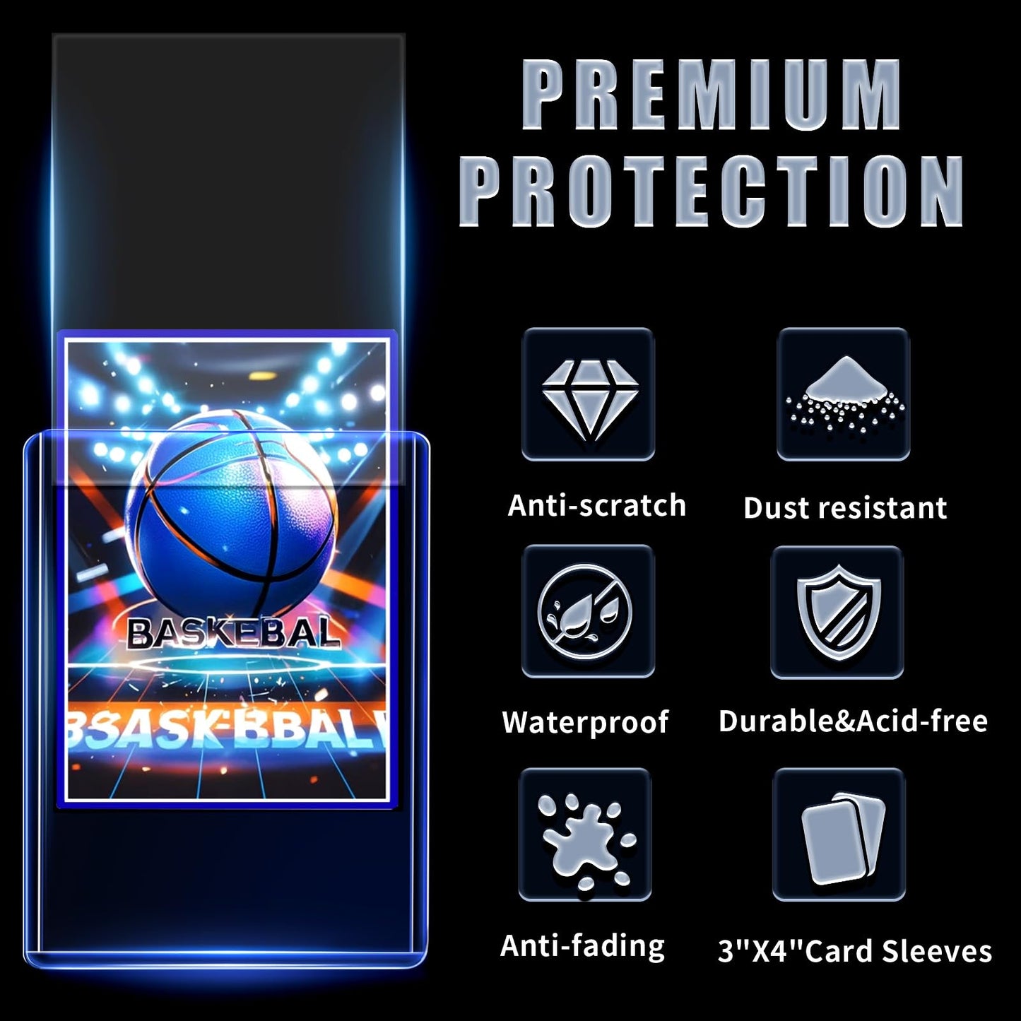 TRUGQ 200 Card Sleeves Toploads for Cards 3 x 4 Baseball Card Protectors enhanced Standard Size Trading Hard Plastic Card Holder for Sports Football Cards(100 Hard Protectors +100 Soft Sleeves)