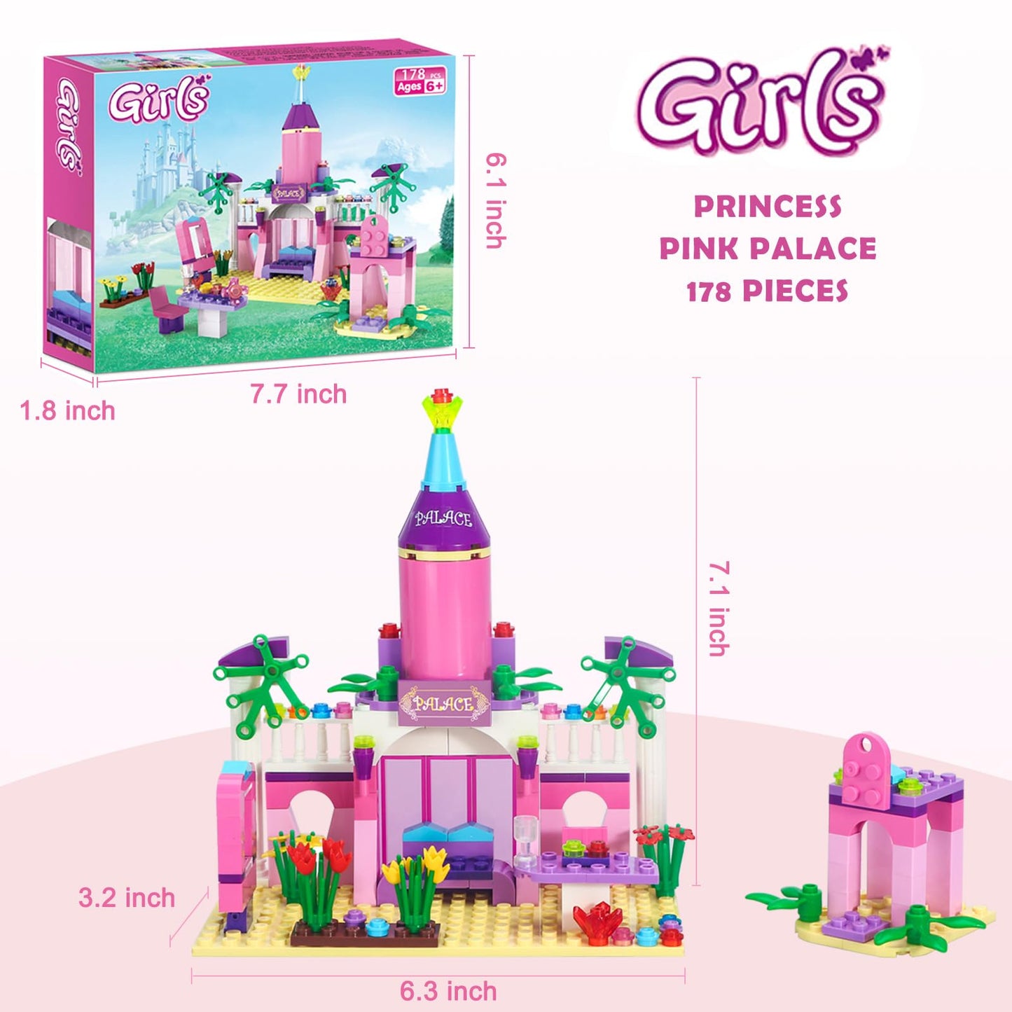 Brick Story Girls Princess Palace Building Blocks Toys 178 Pieces Pink Fairy Castle Building Set Girls Friends Construction Toy Playset Great Small Gift For Kids Age 6 7 8 9 10 And Up