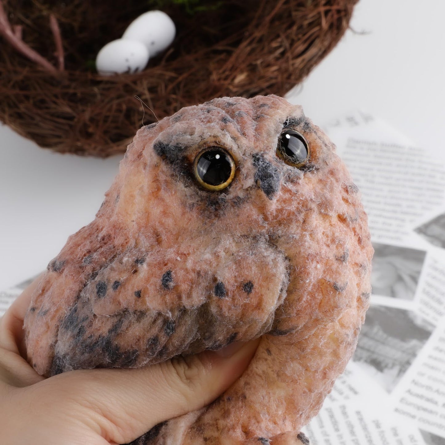 Taba Squishy Owl Kit - Handmade Realistic Silicone Big Animal Toys For Stress Relief (Brown)