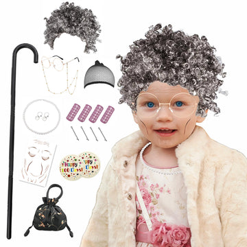 Lfdavp Old Lady Costume Wig For Girls, 100Th Day Of School Kids Granny Wigs 20Pcs (Grey)