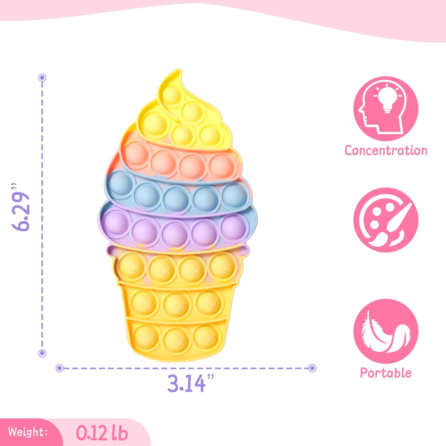 Kids Push Bubble Fidgets Toys, Cute Ice Cream Cone Sensory Toy Gift for Toddler Boys Girls Age 3 4 5-7 Party Favors Classroom Pr