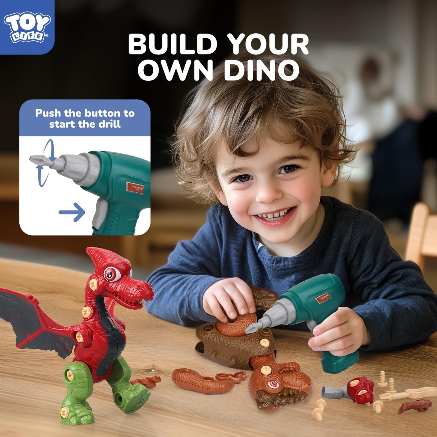 TOY Life 3-Pack Take Apart Dinosaur Toys for Kids 3 5 7 Kids Dinosaur Toys with Electric Drill Dinosaur Birthday Gifts Take Apar