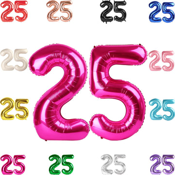 25 Balloon Number, Hot Pink Number 25Th Birthday Balloons 40 Inch, 25 Or 52 Years Old Hot Pink Birthday Decorations For Men Wome