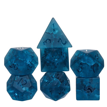 Udixi Blue Cracked Glass Dnd Dice Set, 7 Piece Glass Polyhedral Dice Set D&D For Dungeons And Dragon Tabletop Game