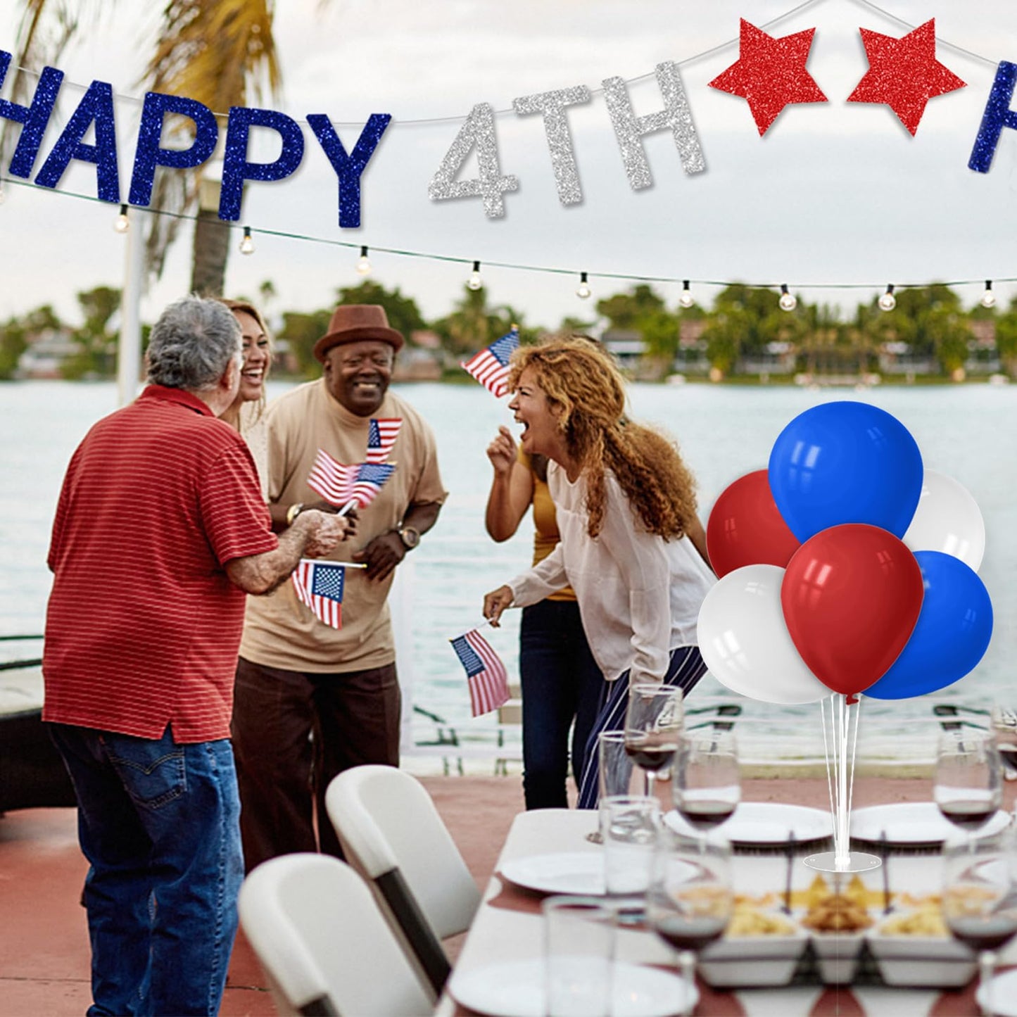 Zjdhpty Red White And Blue Balloon Stand Centerpiece Table Decorations For 4Th Of July Father'S Day Graduation Birthday Party De