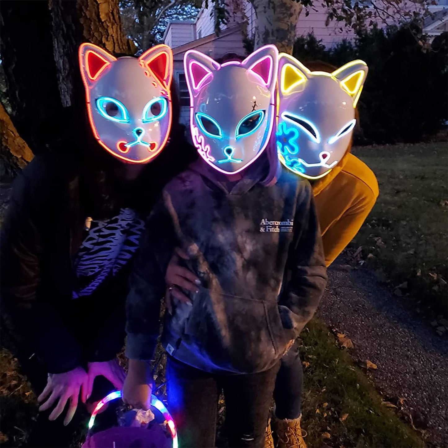 Varuotu Demon Slayers Mask LED 3Pcs Japanese Fox Mask Anime Merch Glowing Masks Halloween Costume Cosplay Masquerade Props (3Pcs