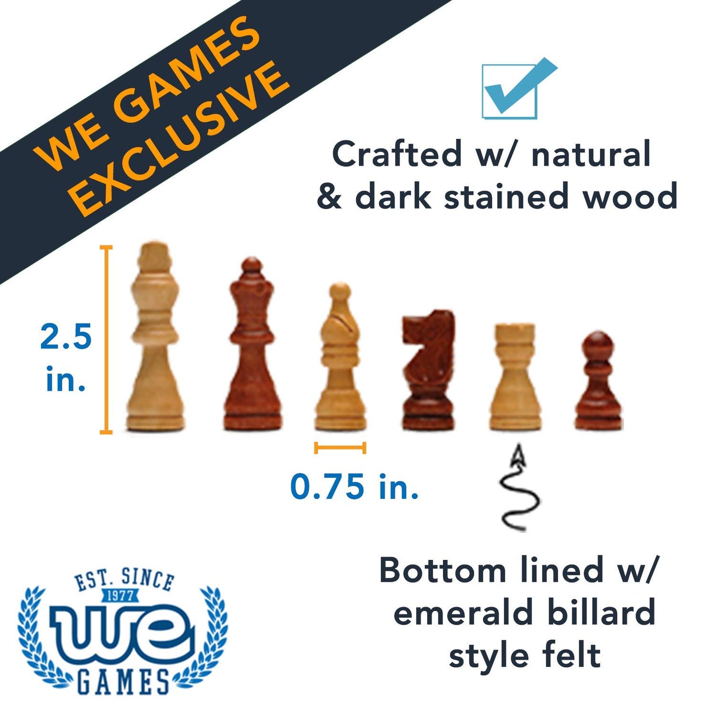 We Games French Staunton Wood Chessmen With 2.5 Inch King