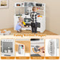 HONEY JOY Corner Kids Kitchen Playset, Wooden Toy Kitchen Set w/Lights & Sounds, Range Hood, Ice Maker & Coffee Maker, Microwave
