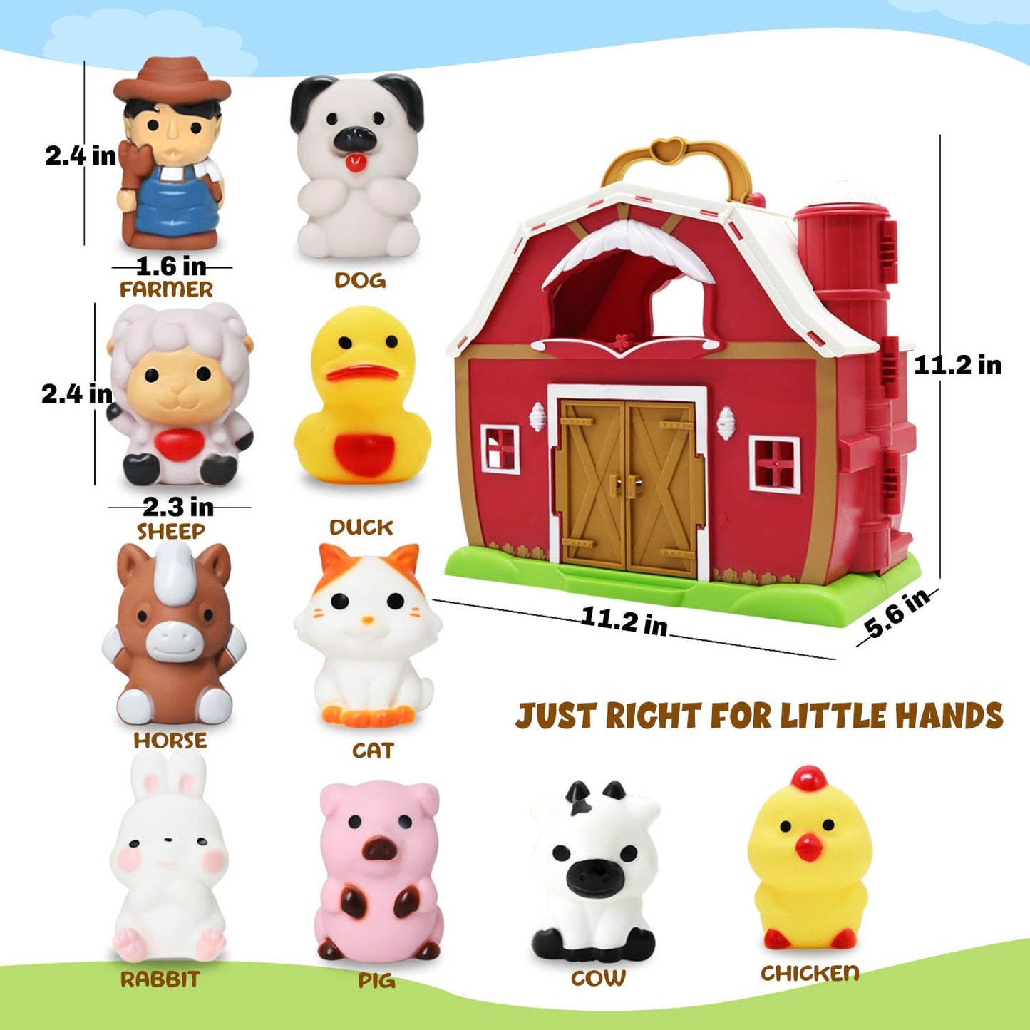 Big Red Barn Toy Farm Animal Finger Puppets For 1-3 Years Old, Pretend Farm Playset With Barn & Farmer, Preschool Montessori Learning Toys, Christmas Birthday Gift For Toddlers Boys Girls