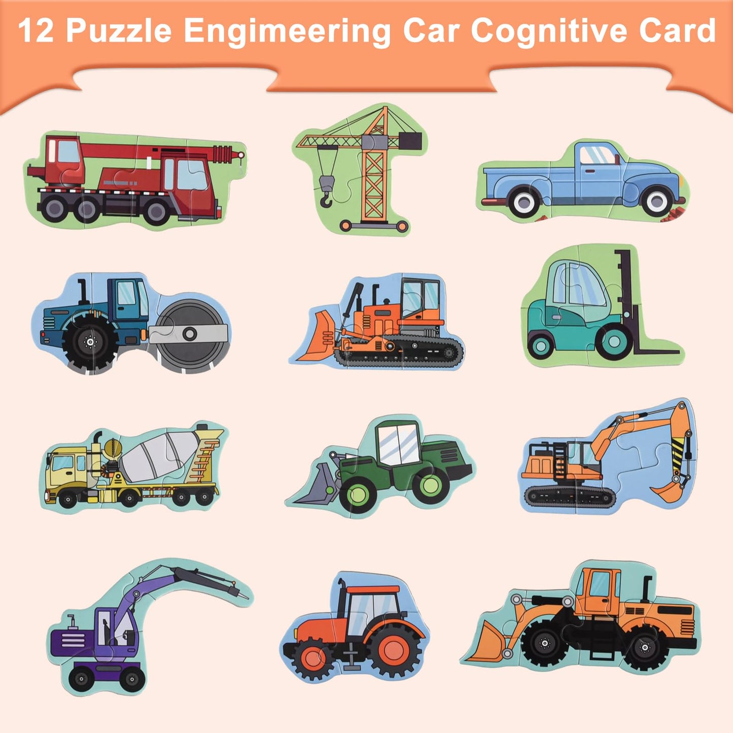 ASTARON 3D Magnetic Puzzle with 60 Puffy Stickers for Toddlers, 41 Pieces Construction Vehicles Toddler Puzzles Preschool Educat