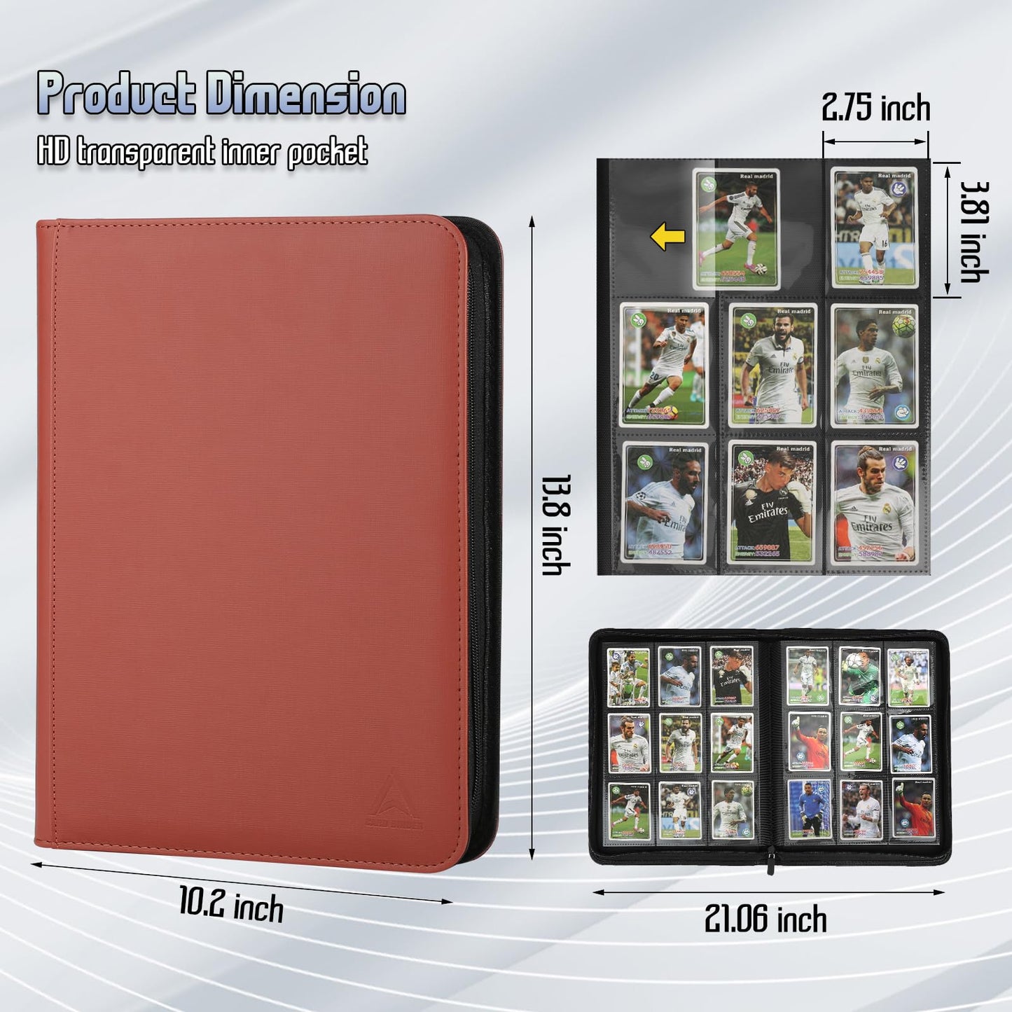 9 Pocket Trading Card Binder 540 Capacity with Zip Closure - enhanced Double Sided PU Leather Card Protector  Hold & Organize Cards for TCG  MTG  Sports Cards (brown)