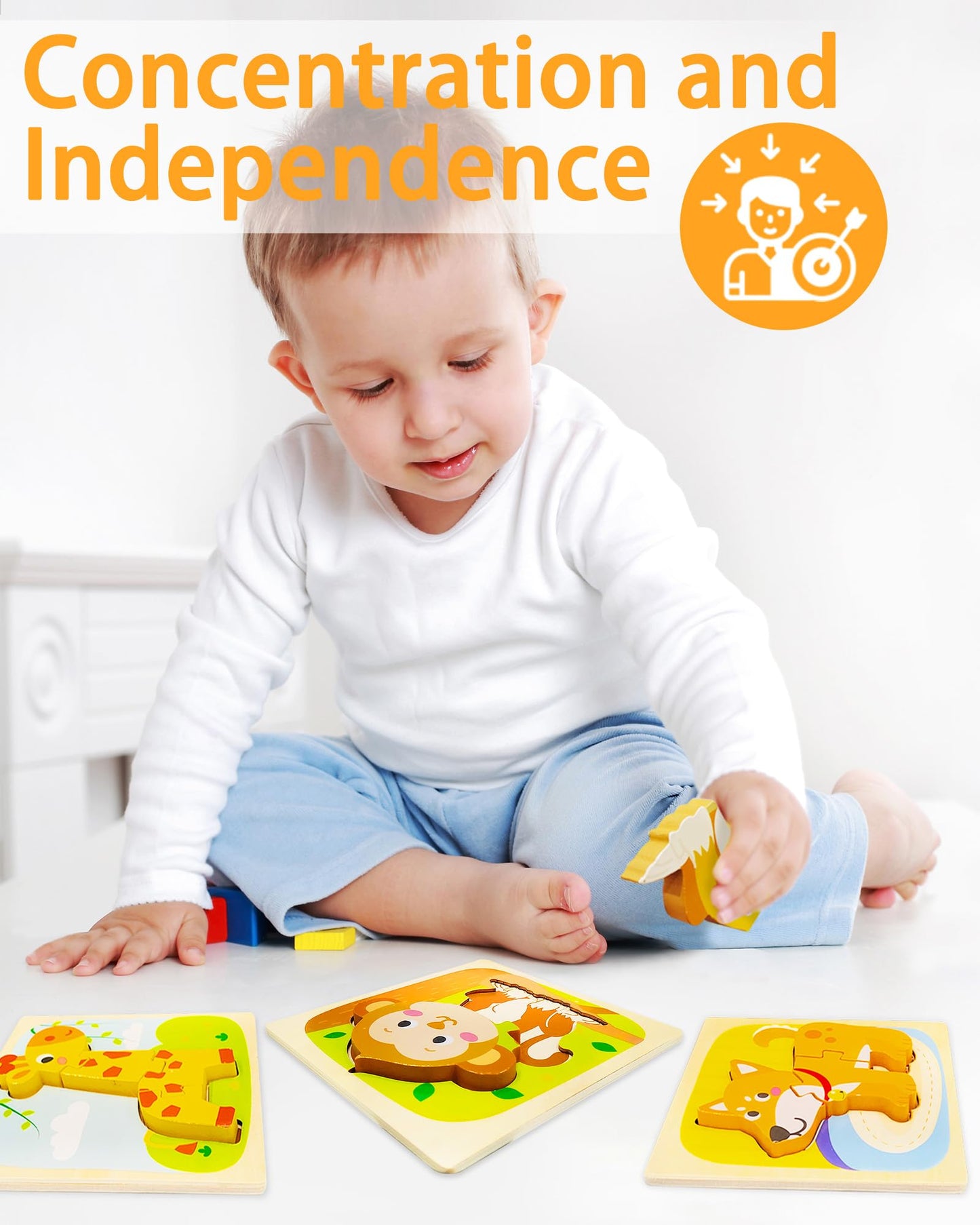 Tonberless Wooden Puzzles Toddler Toys For 1 2 3 Year Old Boy Girl, 4 Packs Animal Toddler Puzzles Preschool Educational Learnin