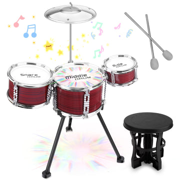 Upgraded Toddler Drum Set With Lights Kids Jazz Drum Kit, Musical Instrument Toys For Toddler 1-3 3-5 Boys Girls Christmas Birth