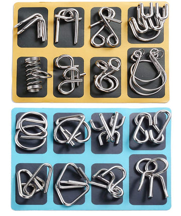 Tanch 16 Pcs Type A+B Different Brain Teaser Metal Wire Puzzles Iq Challenge Magic Trick Unlinking & Linking Game Toys For Kids