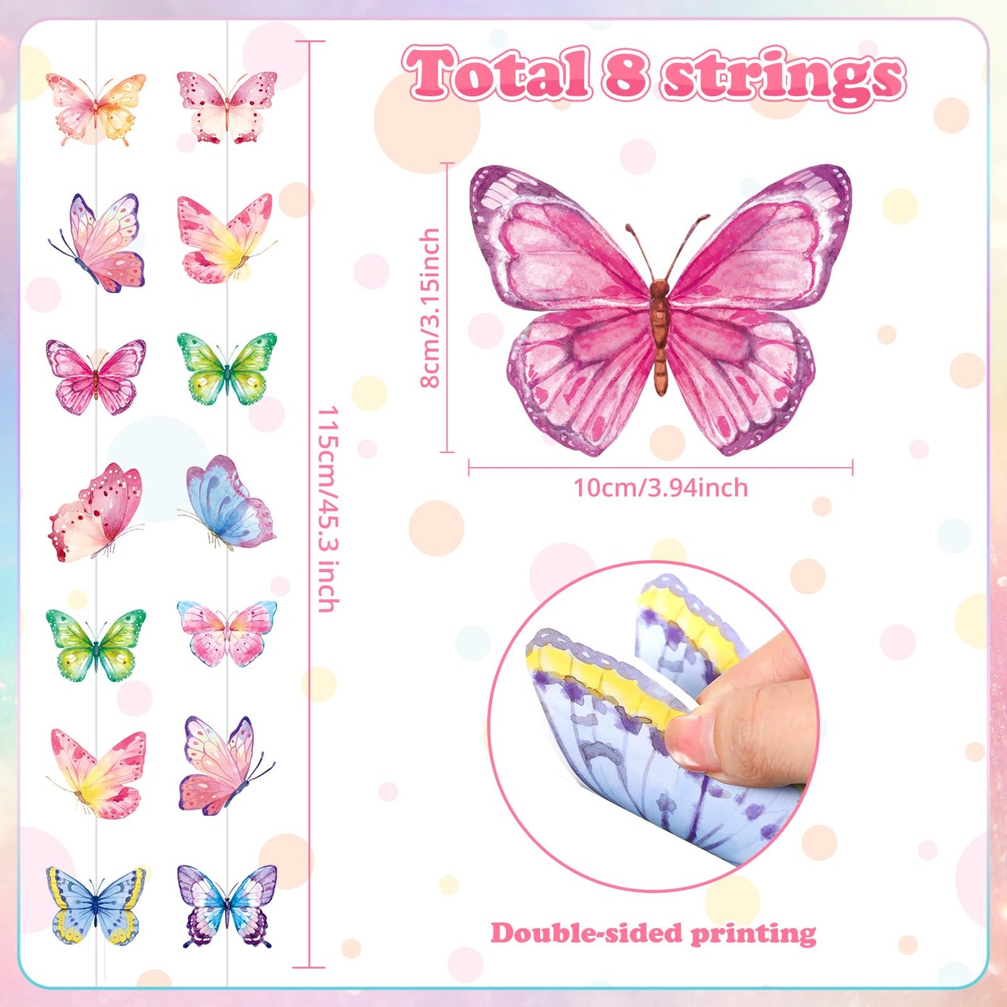 Capoda 8 Pcs Butterfly Birthday Banner Decoration Summer Butterfly Paper Garlands Hanging Ceiling Cutouts Decor for Baby Shower
