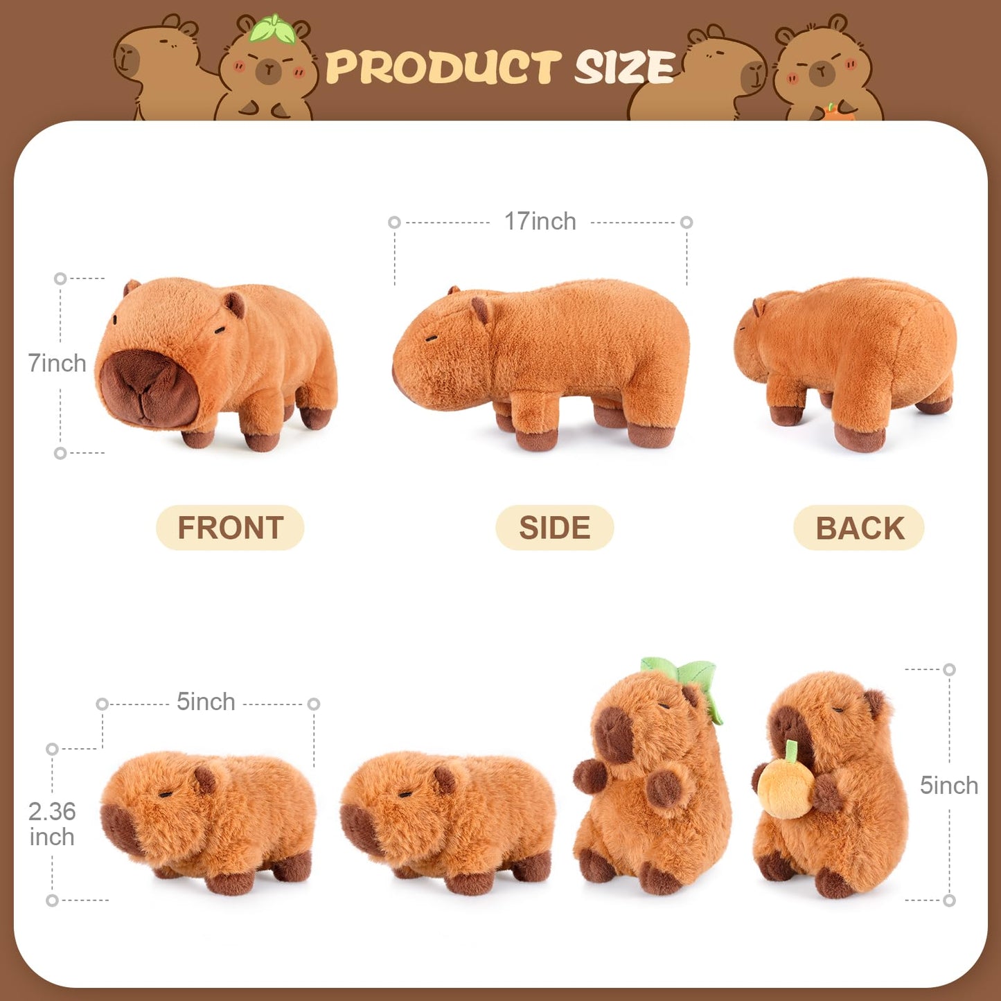 Suzzipals 5-In-1 Capybara Stuffed Animals With Babies Inside, 5Pc Set Capybara Plush With Mommy & 4 Babies, Capybara Plushies, C