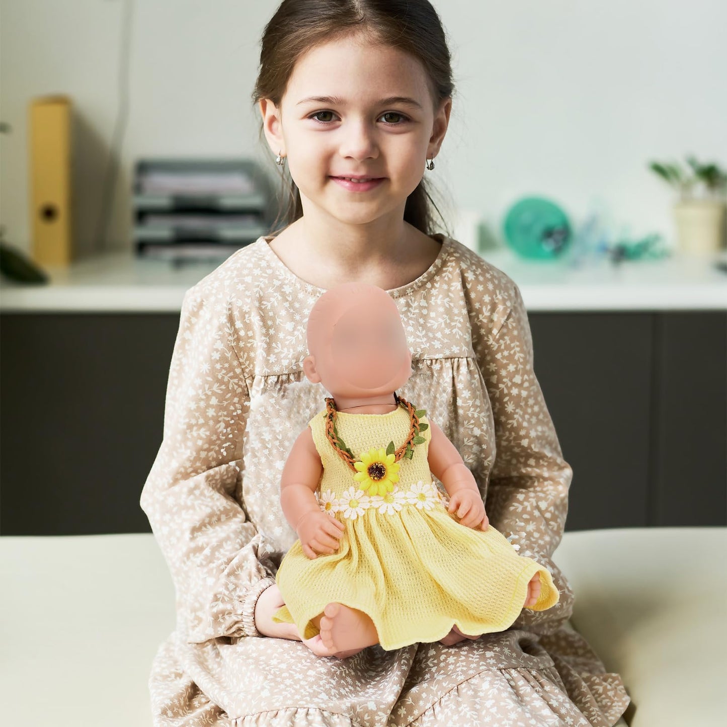 Miunana for 11-18 inch Baby Doll with Yellow Dress & Floral Crown Interchangeable Outfit Role-Play  Collectible Display for One Year Old Doll Clothes and Accessories