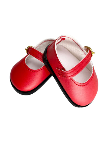 14.5'' American Doll Shoes- Mary Jane Black,Red,White,Pink- Shiny Shoe (Red)