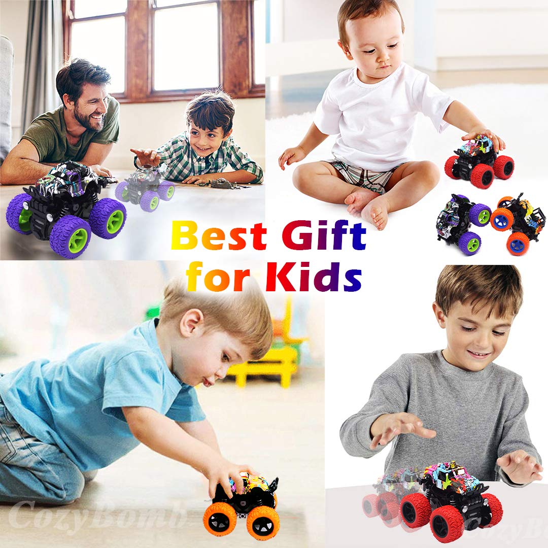 CozyBomB Friction Powered Monster Trucks Toys for Boys/Girls - Push and Go Car Truck Playset, Inertia Vehicle, Kids Birthday Chr