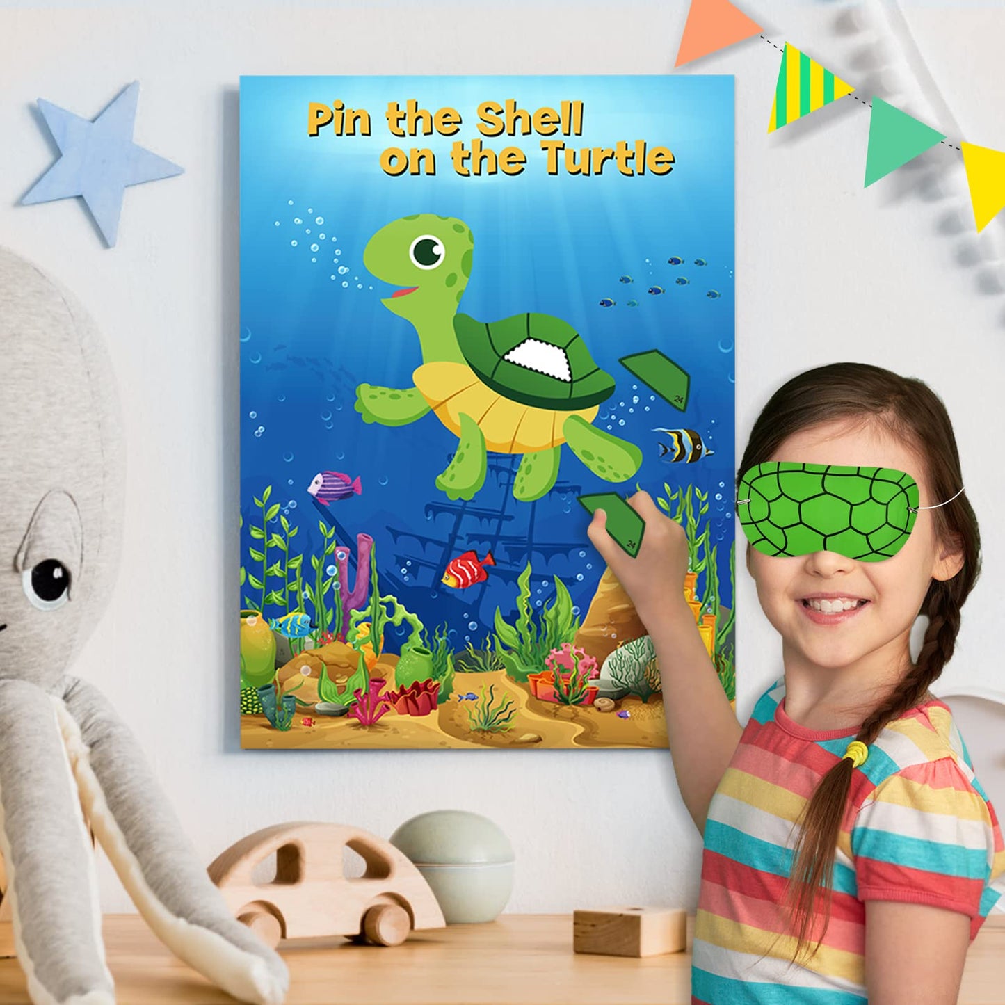 Neburora 2 Pack Pin The Shell On The Turtle Party Game 2 Large 21''X 28'' Posters With 48Pcs Stickers Ocean-Themed Birthday Part