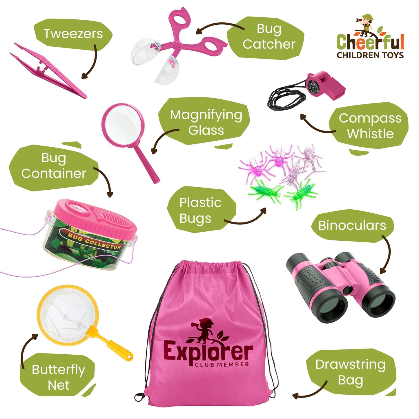 Cheerful Children Toys enhanced Quality Bug Catching Kit - 19 Pcs Kids Explorer Kit - 4-6 Kids Adventure Kit Include Safari Vest  Hat & Extra Sturdy Accessories - Ideal Educational Gift - Learn & Play