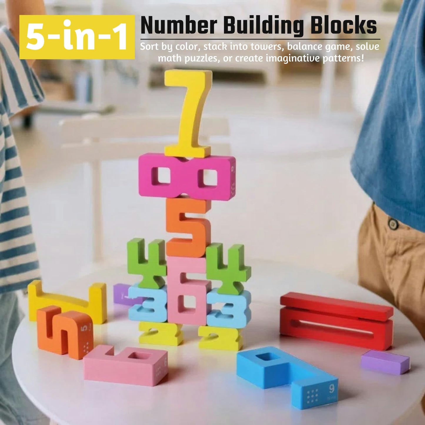 Gdaytao Wooden Number Building Blocks for Kids - 20PCS Montessori Math Toys with Stacking Games  Educational Counting Blocks for Toddlers Ages 3+  Gift Box for Birthday & Preschool Learning