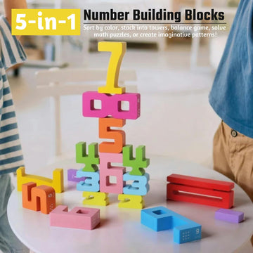 Gdaytao Wooden Number Building Blocks for Kids - 20PCS Montessori Math Toys with Stacking Games  Educational Counting Blocks for Toddlers Ages 3+  Gift Box for Birthday & Preschool Learning