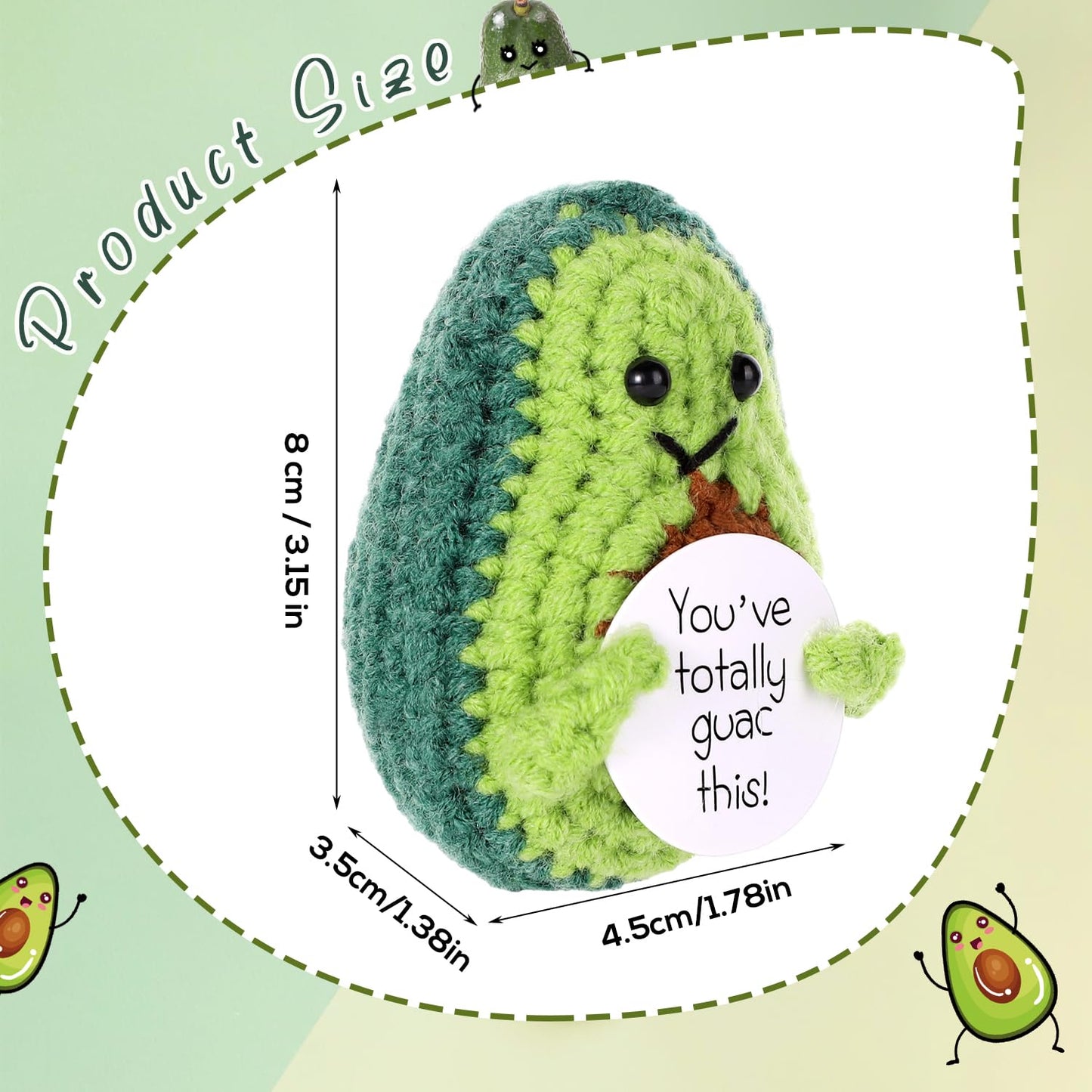 Boxob Positive Avocado Crochet, 3.2 Inch Funny Positive Avocado With Positive Affirmation Mini Knitted Avocado Cute Emotional Support Crochet Plush Encourage Gift For Birthday Holiday Decoration
