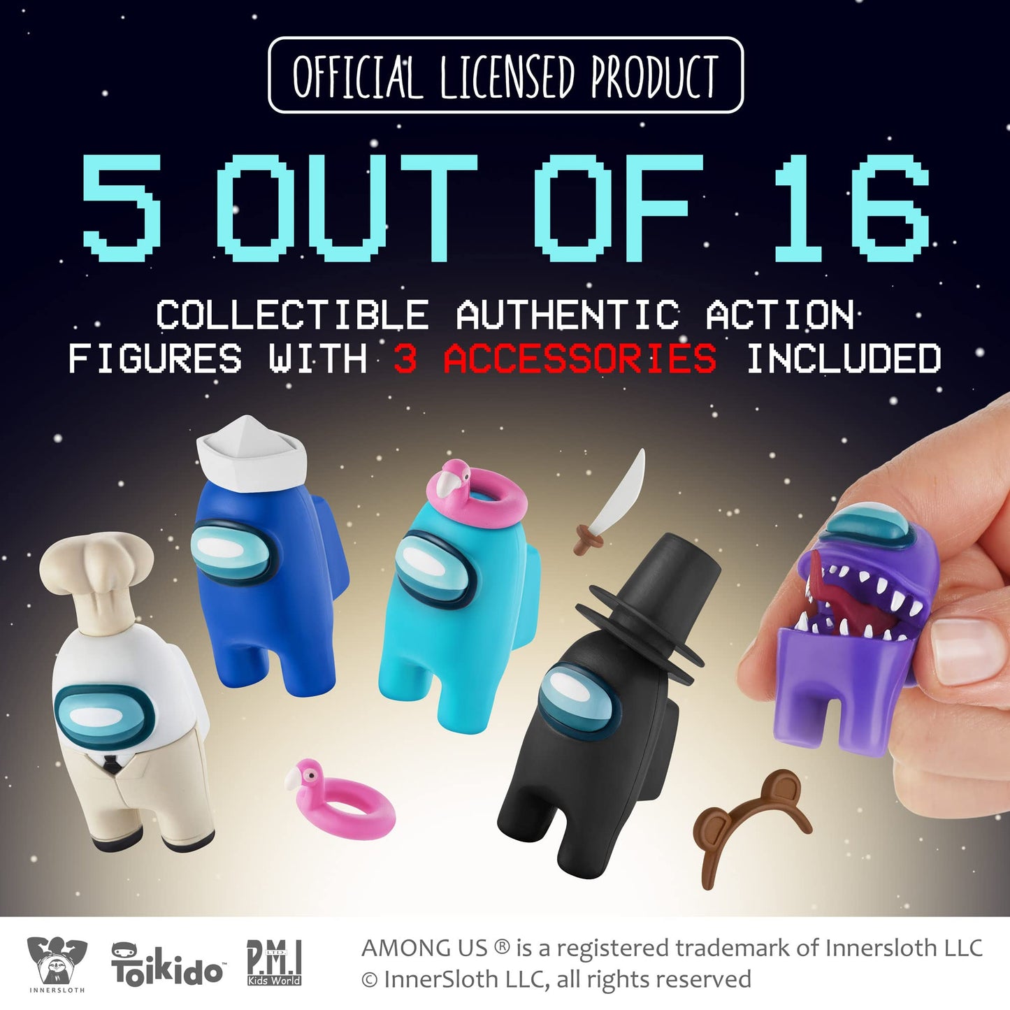 P.M.I. Among Us Crewmate Figures | 5 Among Us Toys Out Of 16 Collectibles In 1 Pack | Among Us Merch Incl. The Peeled And The Clogged | 1 Hidden Impostor | Mini Toys With 3 Add’L Hats | Kids’ Toys