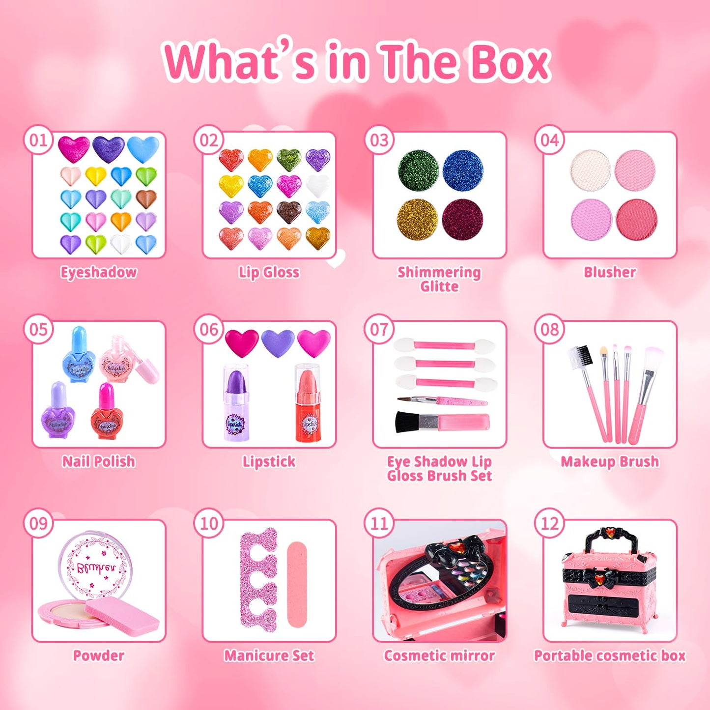 Kids Makeup Sets For Girl Toys - Toys For Girls Makeup Set Real Washable Princess Makeup Kit, 66Pcs Mqsiuve Toys Little Girl Mak