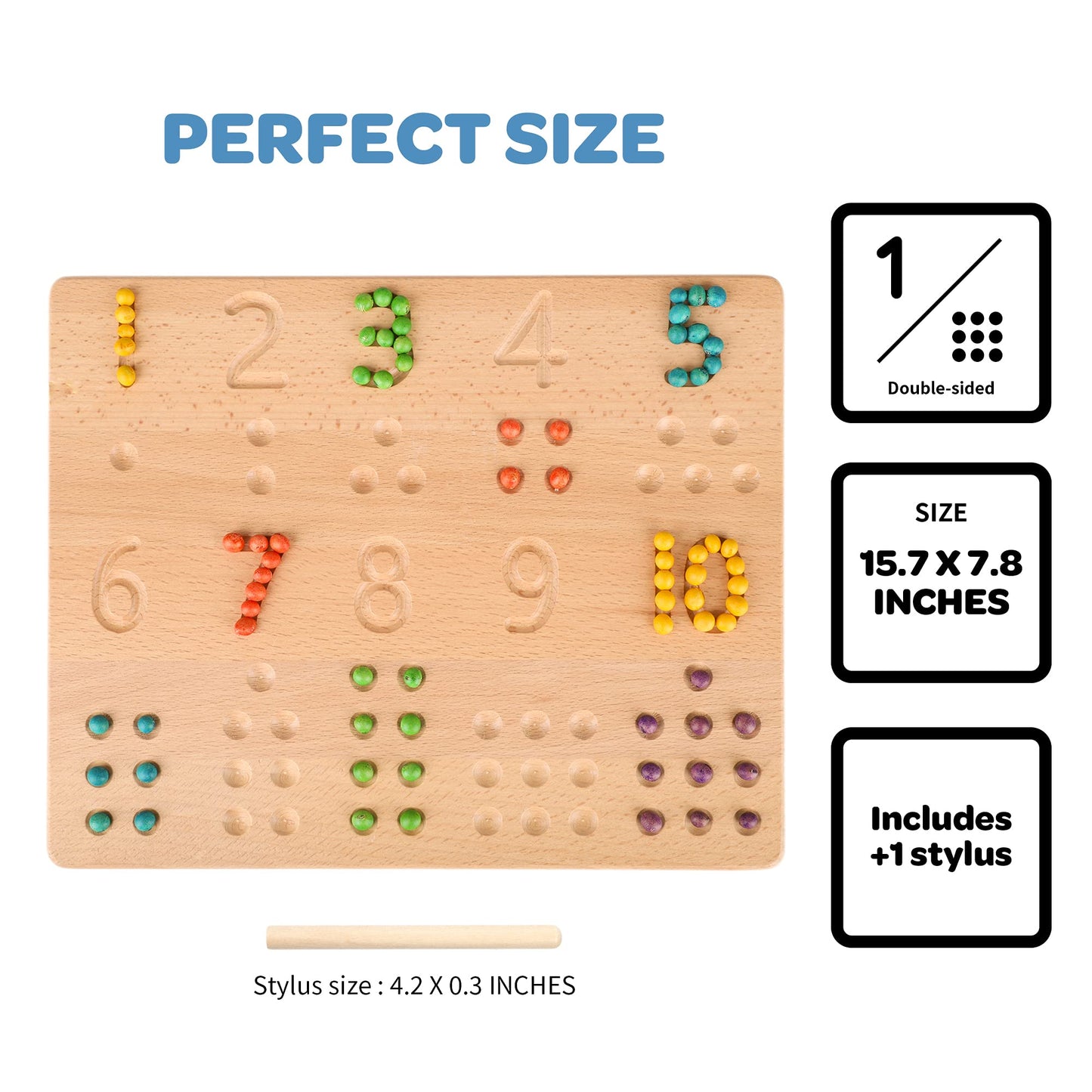 BLUE GINKGO Number Tracing Board - Double-Sided Wooden Montessori Math Board for Toddlers, STEM Learning, Sensory Play, and Pres