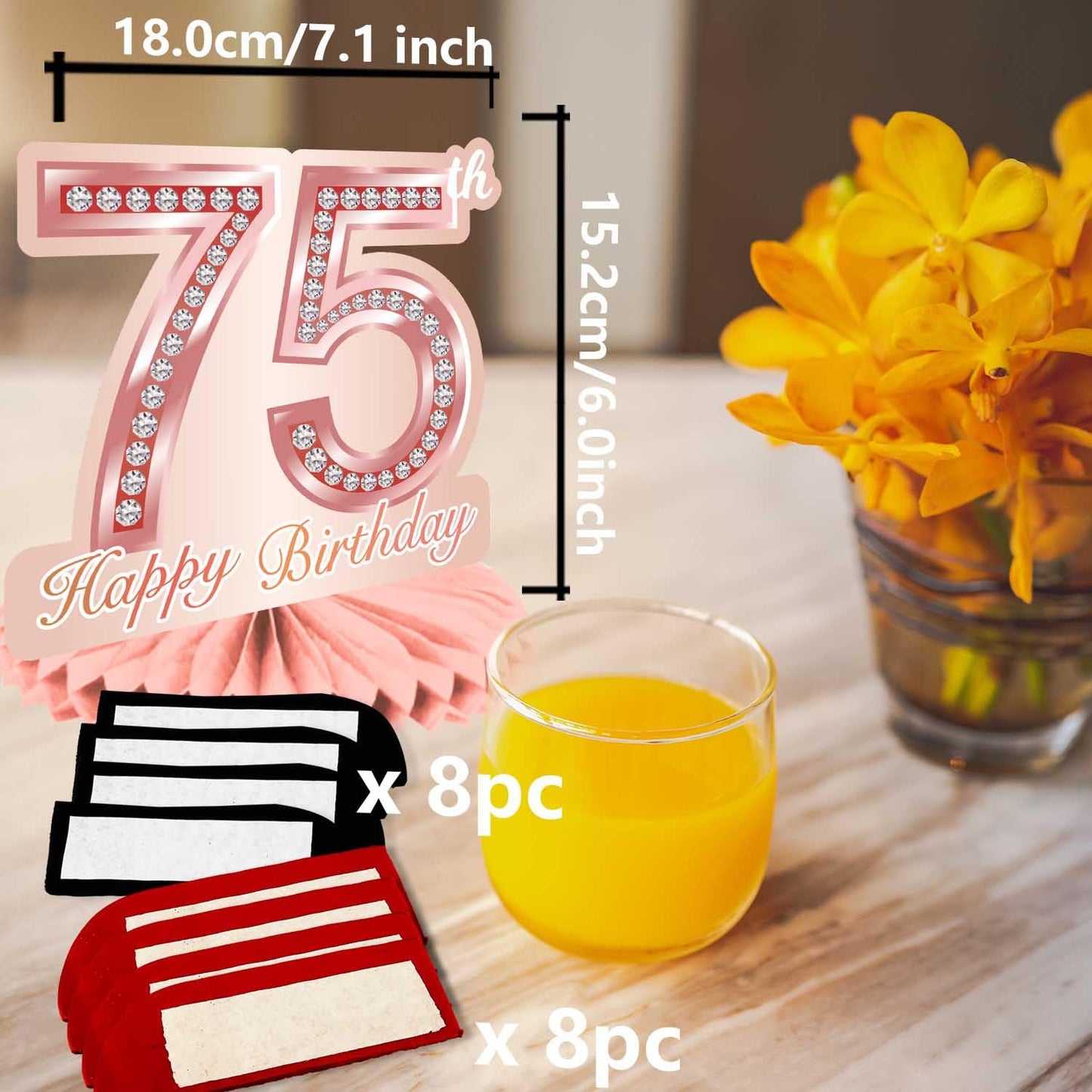 Happy 75th Birthday Rose Gold Table Honeycomb Centerpieces Balloons Theme Decor Table Decorations Table Toppers for Girls Women