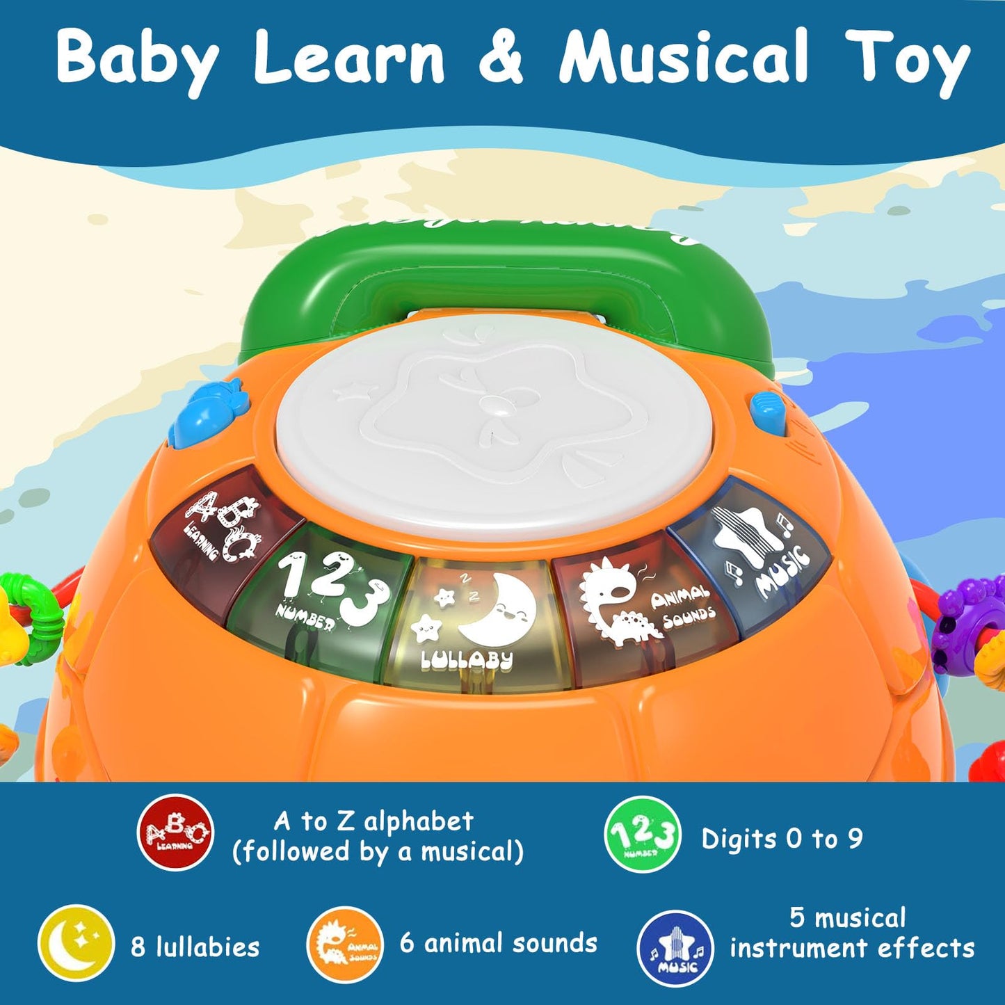 Ussybaby Infant Baby Toys 6 To 12 Months, Musical Turtle Crawling Baby Toys For 12-18 Months, Phone Hand Drum Toy, Baby Toys 7 8