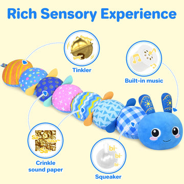 Kmuysl Baby Toys 0 To 12 Months, Musical Stuffed Animal Toys For 0-3-6-12 Months, Soft Sensory Toys With Crinkle And Rattles, In