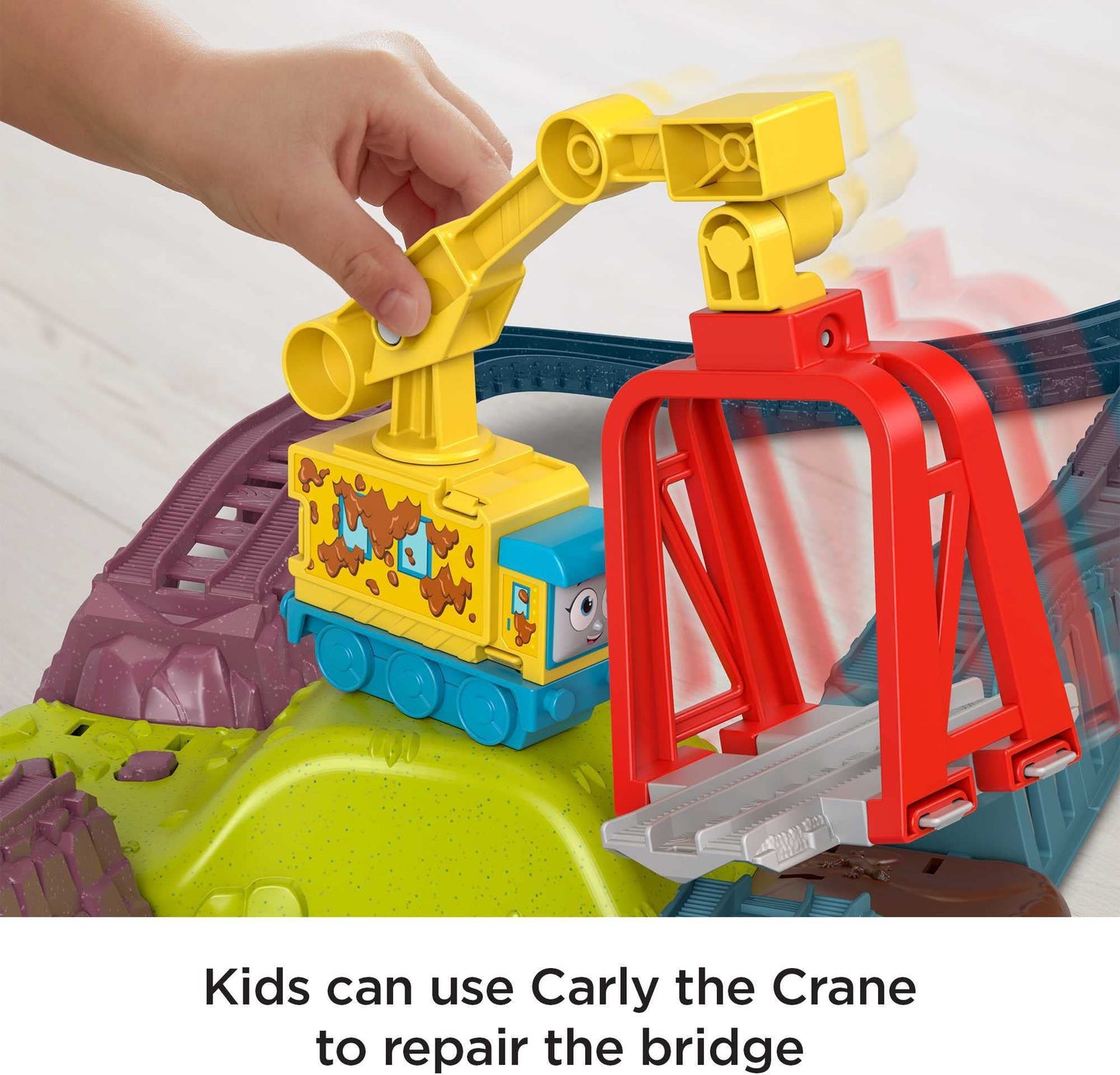 Thomas & Friends Motorized Toy Train Set with Carly the Crane - Loop & Launch Maintenance Yard for Kids Ages 3+ - Multicolor